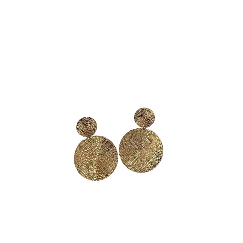 Gold Textured Disc Statement Earrings  Chunky Y2K Vintage Style - Picture 2 of 3
